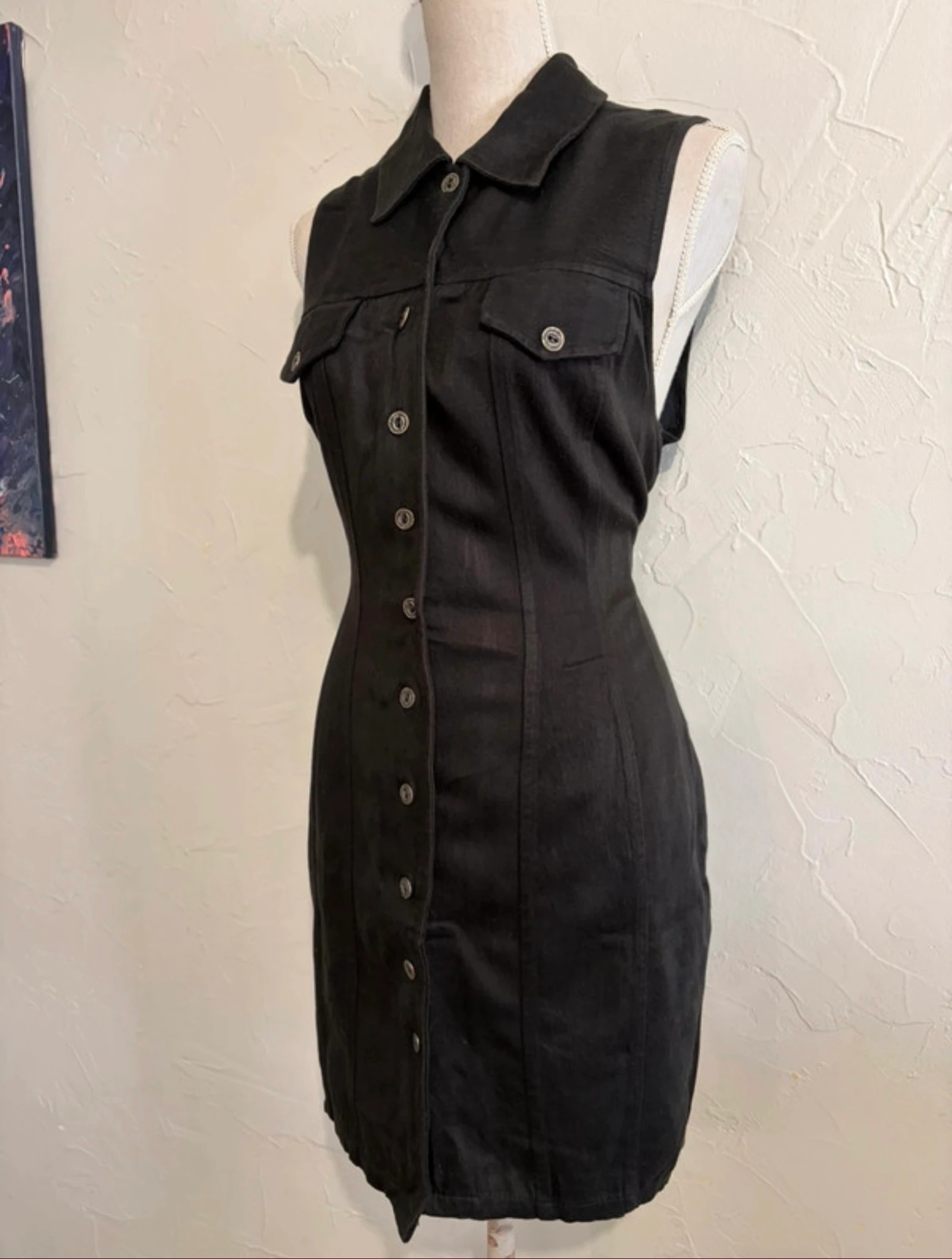 Vintage zwarte jurk met knoopsluiting maat 38 uit de jaren 90 – photo 3